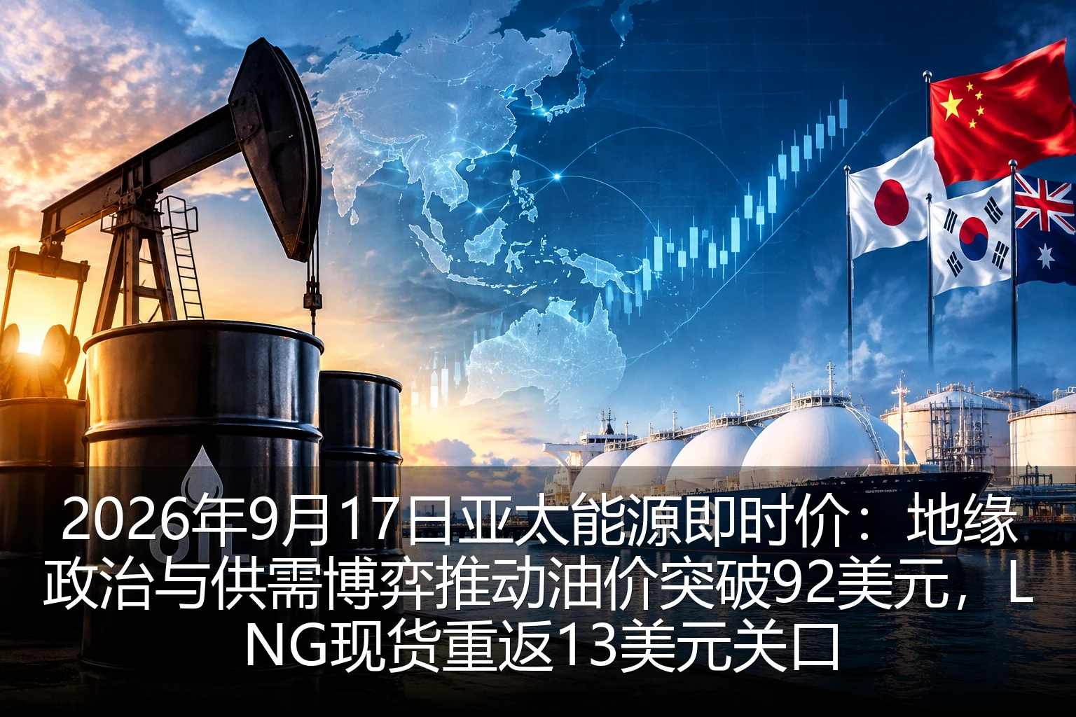 2026年9月17日亚太能源即时价:地缘政治与供需博弈推动油价突破92美元,LNG现货重返13美元关口